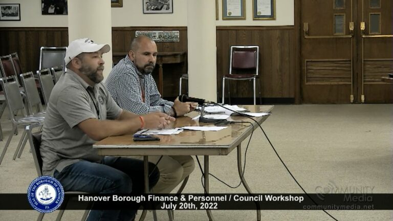 Hanover Borough Council Workshop/Finance & Personnel Committee Meeting – 7/20/2022