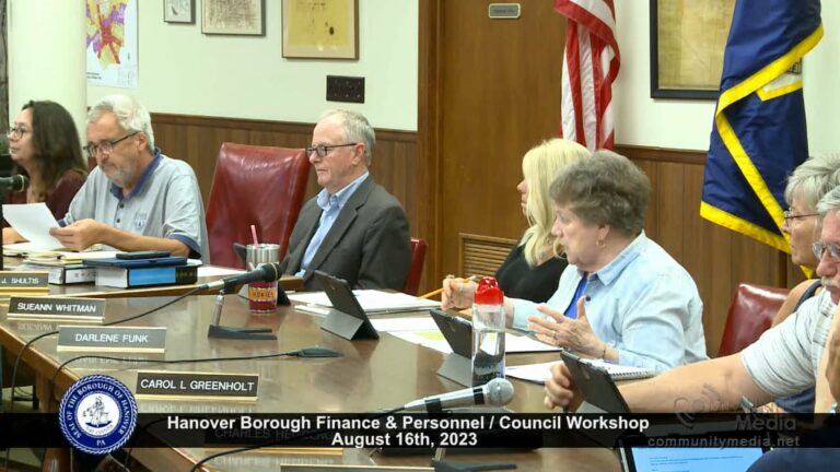 Hanover Borough Council Workshop – Finance & Personnel Committee Meeting 8/16/2023