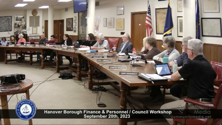 Hanover Borough Council Finance and Personnel Committee and Council Workshop – 9/20/2023