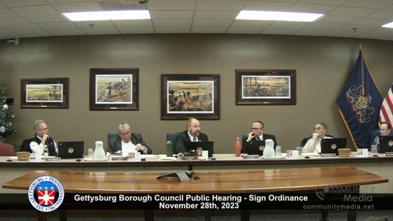 Gettysburg Borough Council Public Hearing – Sign Ordinance – 11/28/2023