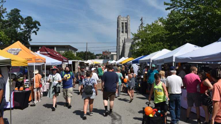 Shoppers at the snack town street fair