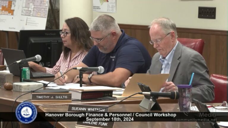 Hanover Borough Finance & Personnel Council Workshop – 09/18/2024