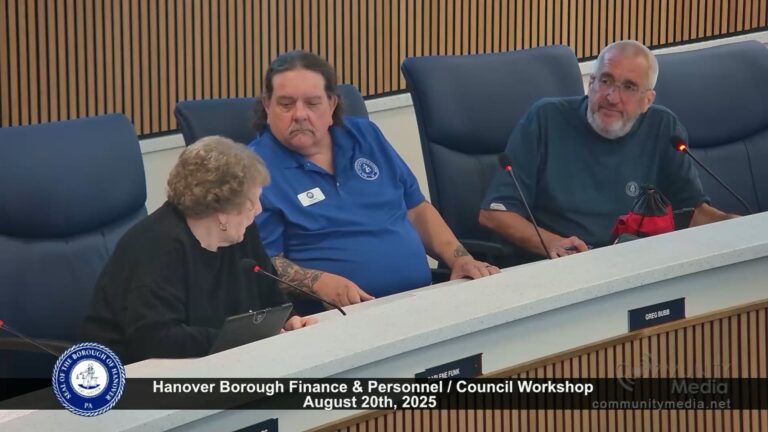 Hanover Borough Finance & Personnel/Council Workshop – 08/20/2025
