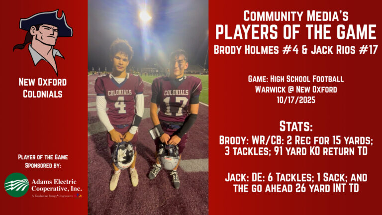Players of the Game – Brody Holmes & Jack Rios – 10/17/2025