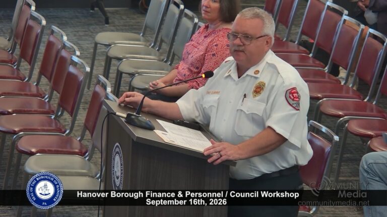 Hanover Borough Finance & Personnel Council Workshop – 9/16/2026